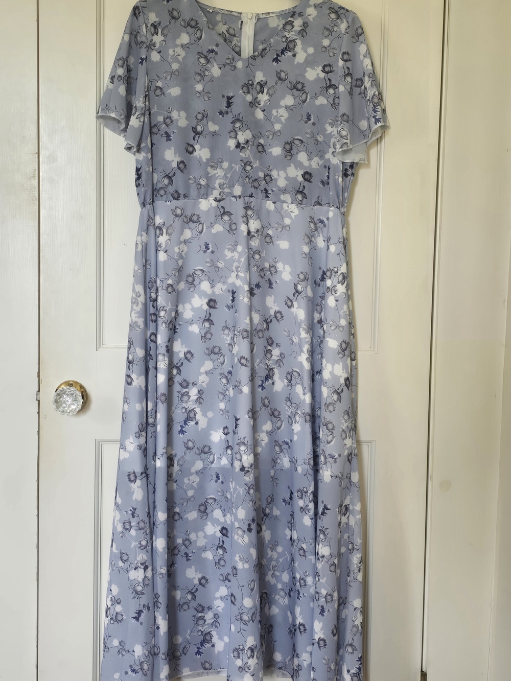 Light Blue Floral Maxi Dress with Flutter Sleeves